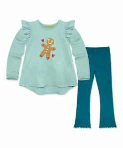 Discount 🔥 Millie Loves Lily Mint Gingerbread Ruffle Hi-Low Top & Teal Flare Leggings - Infant For Kids 🔔