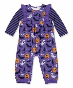 Coupon 🤩 Little Millie Orange & Purple 🧛 Halloween Fright Ruffle-Trim Playsuit - Infant For Kids 😍
