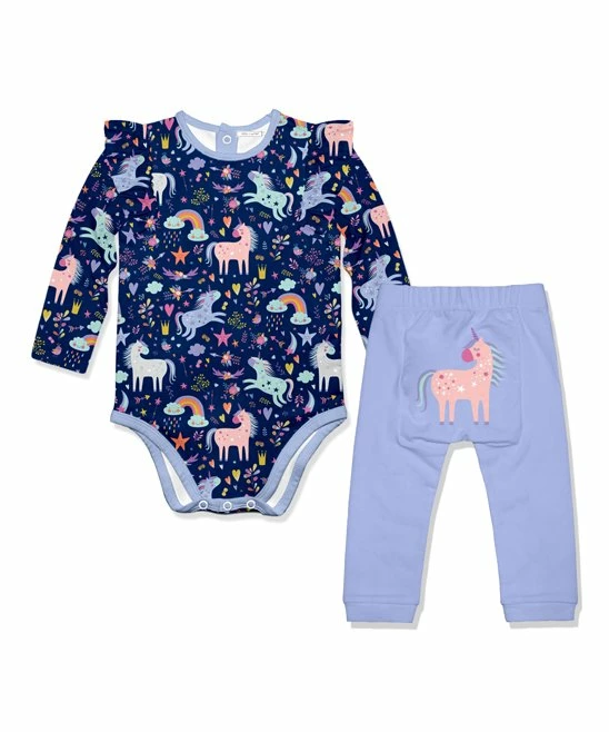 Best deal π€© Little Millie Navy Unicorn Playground Ruffle-Trim Bodysuit & Periwinkle Pants - Infant & Toddler For Kids β¨ 1 Best deal π€© Little Millie Navy Unicorn Playground Ruffle-Trim Bodysuit & Periwinkle Pants - Infant & Toddler For Kids β¨