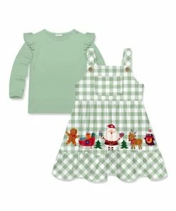 Cheap 🥰 Little Millie Sage Snap Ruffle-Sleeve Top & Sage Gingham Santa Friends Jumper - Infant For Kids 👏