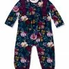 New 🔔 Little Millie Maroon & Navy Fall Petals Ruffle-Trim Playsuit - Infant For Kids 👍