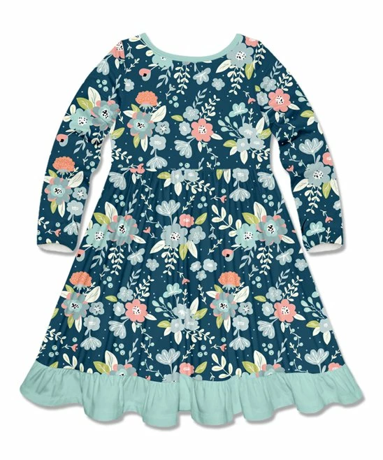 New π Millie Loves Lily Nile Blue & Midnight Tiffany Floral Ruffle-Trim Pocket A-Line π Dress - Infant, Toddler & π§ Girls For Kids π 4 New π Millie Loves Lily Nile Blue & Midnight Tiffany Floral Ruffle-Trim Pocket A-Line π Dress - Infant, Toddler & π§ Girls For Kids π - Image 4