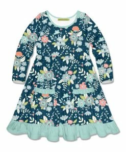 New 🎉 Millie Loves Lily Nile Blue & Midnight Tiffany Floral Ruffle-Trim Pocket A-Line 👗 Dress - Infant, Toddler & 👧 Girls For Kids 😀