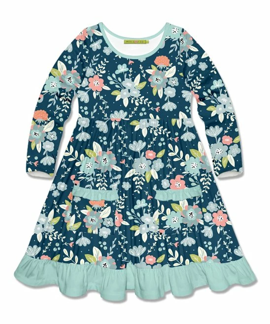 New π Millie Loves Lily Nile Blue & Midnight Tiffany Floral Ruffle-Trim Pocket A-Line π Dress - Infant, Toddler & π§ Girls For Kids π 1 New π Millie Loves Lily Nile Blue & Midnight Tiffany Floral Ruffle-Trim Pocket A-Line π Dress - Infant, Toddler & π§ Girls For Kids π