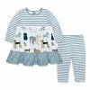 Flash Sale 💯 Little Millie Pale Blue 🐶 Doggy 🐶 Dog Babydoll 👗 Dress & Pale Blue Stripe Leggings - Infant & Toddler For Kids 👏