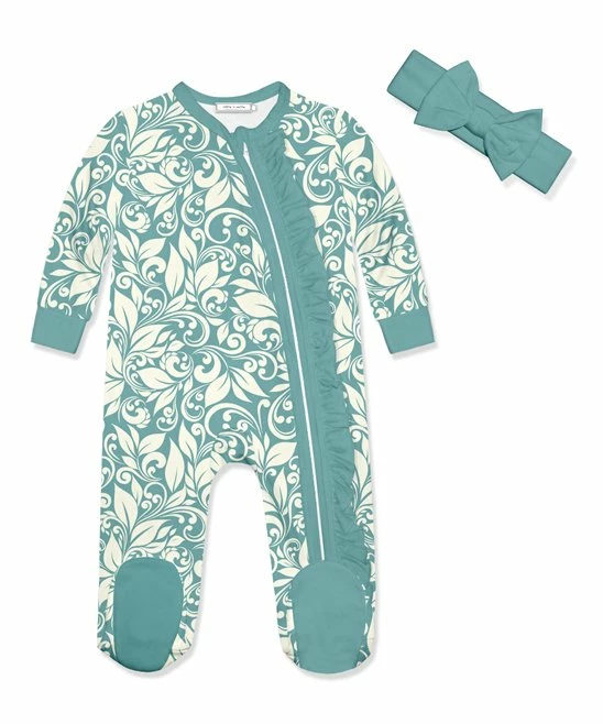 Cheapest π€© Little Millie Cream Holiday Swirl Ruffle Footie & Nile Blue Soft Headband - Infant For Baby & Maternity π― 1 Cheapest π€© Little Millie Cream Holiday Swirl Ruffle Footie & Nile Blue Soft Headband - Infant For Baby & Maternity π―
