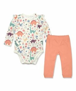 Promo 👍 Little Millie Cream Dino Days Ruffle-Trim Bodysuit & Coral Pants - Infant & Toddler For Kids 🛒 -Little Millie-shop zu108546888 alt 2 tm1661871371