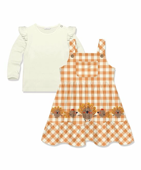 Budget π€© Little Millie Cream Snap Ruffle-Sleeve Top & Orange Gingham Turkey Jumper - Infant For Kids π₯° 1 Budget π€© Little Millie Cream Snap Ruffle-Sleeve Top & Orange Gingham Turkey Jumper - Infant For Kids π₯°
