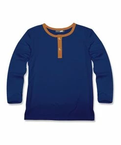 Promo ✨ Millie & Maxx Navy & Rust Constrast-Trim Henley - Toddler For Kids ⌛