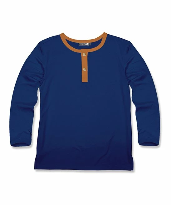 Promo ✨ Millie & Maxx Navy & Rust Constrast-Trim Henley - Toddler For Kids ⌛ 1 Promo ✨ Millie & Maxx Navy & Rust Constrast-Trim Henley - Toddler For Kids ⌛