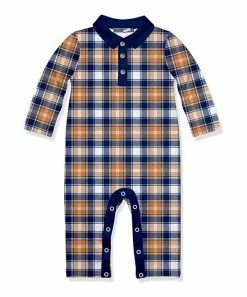 Deals 😉 Little Millie Navy & Rust Gingham Collared Long-Sleeve Playsuit - Infant For Baby & Maternity 👍