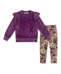 Best reviews of 🛒 Millie Loves Lily Plum Ruffle Ribbed Velour Sweatshirt & Earth Floral Leggings - Infant, Toddler & 👧 Girls For Kids 😀