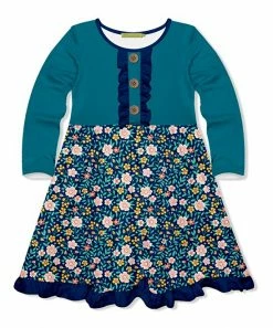 Outlet 👏 Millie Loves Lily Pink & Teal Floral Cluster Button-Front 👗 Dress - Infant, Toddler & 👧 Girls For Kids ✨