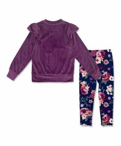 Cheapest 🎁 Millie Loves Lily Plum Ruffle Ribbed Velour Sweatshirt & Willow Floral Leggings - 👧 Girls For Kids 👍 -Little Millie-shop zu108657242 alt 2 tm1662159855