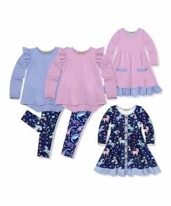 Best Sale 👍 Millie Loves Lily Navy & Periwinkle Unicorn Playground Leggings Set - Infant, Toddler & 👧 Girls For Kids ✔️
