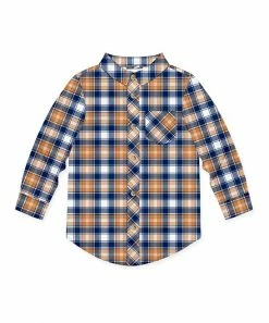 Best Pirce 🛒 Millie & Maxx Navy & Rust Gingham Long-Sleeve Button-Up Top - Boys For Kids 🥰