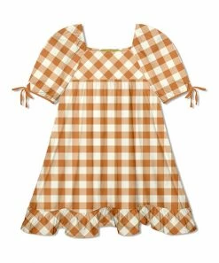 Best Pirce 👍 Millie Loves Lily Rust & Cream Gingham Puff Sleeve Ruffle-Hem A-Line 👗 Dress - Toddler & 👧 Girls For Kids 😉
