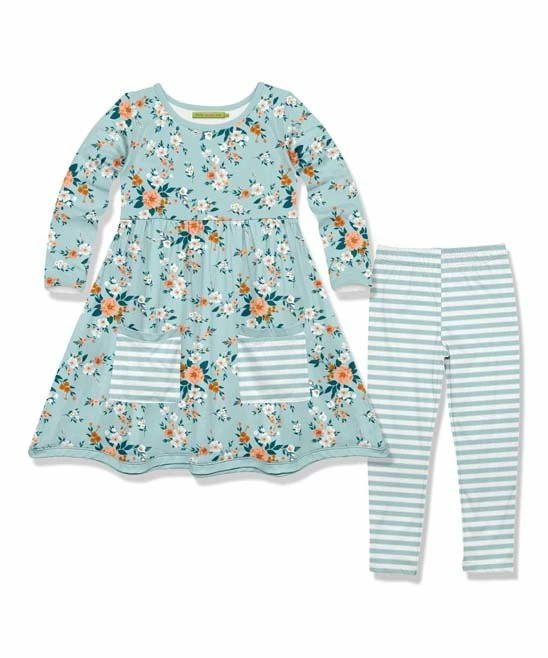 New π₯° Millie Loves Lily Mint Floral Garden Pocket A-Line π Dress & Stripe Leggings - Infant, Toddler & π§ Girls For Kids π 1 New π₯° Millie Loves Lily Mint Floral Garden Pocket A-Line π Dress & Stripe Leggings - Infant, Toddler & π§ Girls For Kids π