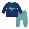 Best Sale 🤩 Little Millie Navy Dino Snap-Up Long-Sleeve Tee & Nile Blue Joggers - Infant & Toddler For Kids 💯