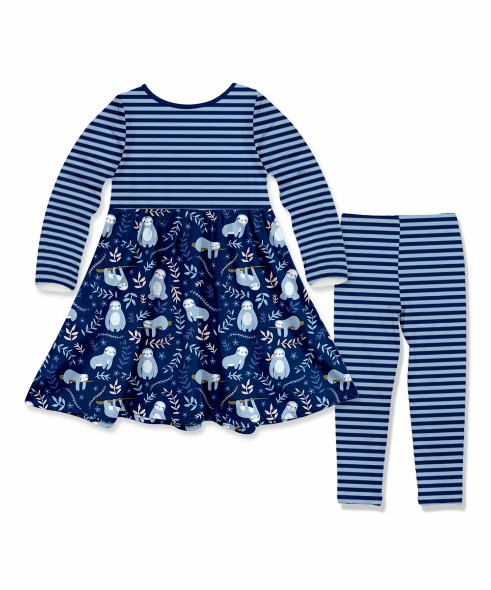 Budget π₯° Millie Loves Lily Navy Sam Sloth Button-Front A-Line π Dress & Stripe Leggings - Infant, Toddler & π§ Girls For Kids π 3 Budget π₯° Millie Loves Lily Navy Sam Sloth Button-Front A-Line π Dress & Stripe Leggings - Infant, Toddler & π§ Girls For Kids π - Image 3
