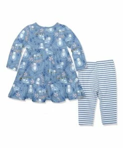 Discount 👍 Little Millie Periwinkle Sam Sloth Long-Sleeve Babydoll 👗 Dress & Stripe Leggings - Infant & Toddler For Kids 🌟 -Little Millie-shop zu108788847 alt 2 tm1662660413