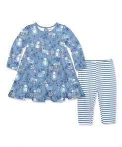 Discount 👍 Little Millie Periwinkle Sam Sloth Long-Sleeve Babydoll 👗 Dress & Stripe Leggings - Infant & Toddler For Kids 🌟