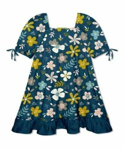 Discount 🧨 Millie Loves Lily Midnight & Cream Floral Patch Puff-Sleeve Ruffle-Hem A-Line 👗 Dress - Toddler & 👧 Girls For Kids 👏