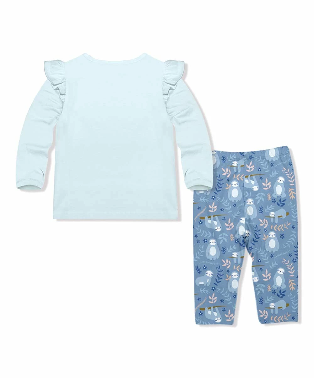 New ✔️ Little Millie Ice Blue Sam Sloth Snap-Up Angel-Sleeve Top & Periwinkle Leggings - Infant & Toddler For Kids ⌛ 4 New ✔️ Little Millie Ice Blue Sam Sloth Snap-Up Angel-Sleeve Top & Periwinkle Leggings - Infant & Toddler For Kids ⌛ - Image 4