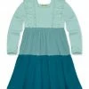 Flash Sale 🎉 Simply Millie By Millie Loves Lily Nile Blue & Teal Color Block Tiered Ruffle-Trim Long-Sleeve A-Line 👗 Dress - 👧 Girls For Kids 🥰