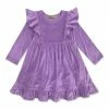 Best Sale ⌛ Simply Millie By Millie Loves Lily Purple Ribbed Velour Angel-Sleeve A-Line 👗 Dress - Infant, Toddler & 👧 Girls For Kids ❤️