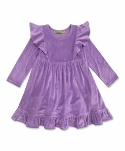 Best Sale ⌛ Simply Millie By Millie Loves Lily Purple Ribbed Velour Angel-Sleeve A-Line 👗 Dress - Infant, Toddler & 👧 Girls For Kids ❤️