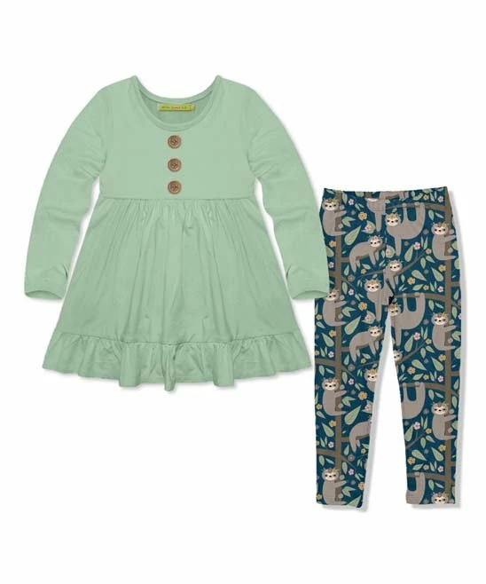 Hot Sale β¨ Millie Loves Lily Sage Button-Front Babydoll Top & Teal Happy Sloths Leggings - Infant, Toddler & π§ Girls For Kids π₯ 1 Hot Sale β¨ Millie Loves Lily Sage Button-Front Babydoll Top & Teal Happy Sloths Leggings - Infant, Toddler & π§ Girls For Kids π₯