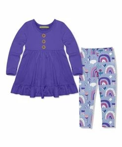 Top 10 🔥 Millie Loves Lily Blue Iris Button-Front Babydoll Top & Periwinkle Spring Rainbow Leggings - Infant, Toddler & 👧 Girls For Kids 😀