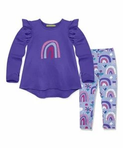 Best deal ❤️ Millie Loves Lily Blue Iris Spring Rainbow Angel-Sleeve Hi-Low Top & Periwinkle Leggings - Infant, Toddler & 👧 Girls For Kids 🎁