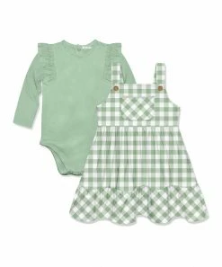 Coupon ⭐ Little Millie Sage Long-Sleeve Bodysuit & Gingham Jumper - Infant & Toddler For Kids 🛒