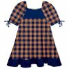 Best deal 🧨 Millie Loves Lily Navy & Rust Gingham Ruffle-Hem Puff-Sleeve A-Line 👗 Dress - Toddler For Kids 💯