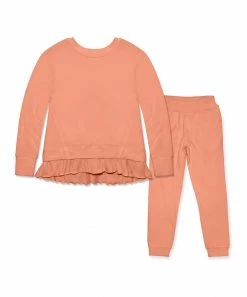 Best deal 🔥 Simply Millie By Millie Loves Lily Coral Ruffle-Hem French Terry Sweatshirt & Joggers - Infant, Toddler & 👧 Girls For Kids ⭐