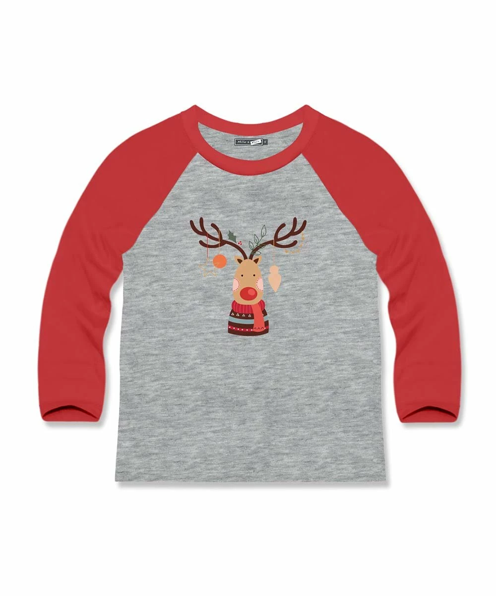 Promo β€οΈ Millie & Maxx Heather Gray & Red Reindeer Long-Sleeve Raglan Tee - Boys For Kids π 1 Promo β€οΈ Millie & Maxx Heather Gray & Red Reindeer Long-Sleeve Raglan Tee - Boys For Kids π