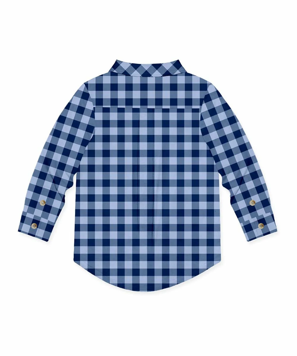 Best Pirce ⌛ Millie & Maxx Navy & Periwinkle Gingham Long-Sleeve Button-Up - Toddler For Kids ⌛ 2 Best Pirce ⌛ Millie & Maxx Navy & Periwinkle Gingham Long-Sleeve Button-Up - Toddler For Kids ⌛ - Image 2