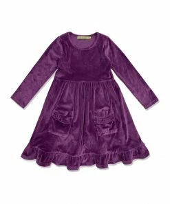 Promo 😀 Simply Millie By Millie Loves Lily Plum Velour Pocket Long-Sleeve A-Line 👗 Dress - Infant, Toddler & 👧 Girls For Kids 🔥