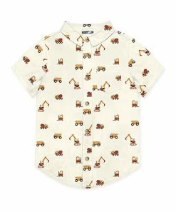Flash Sale ❤️ Millie & Maxx Cream Roadwork Short-Sleeve Button-Up - Toddler & 👧 Girls For Kids 🥰
