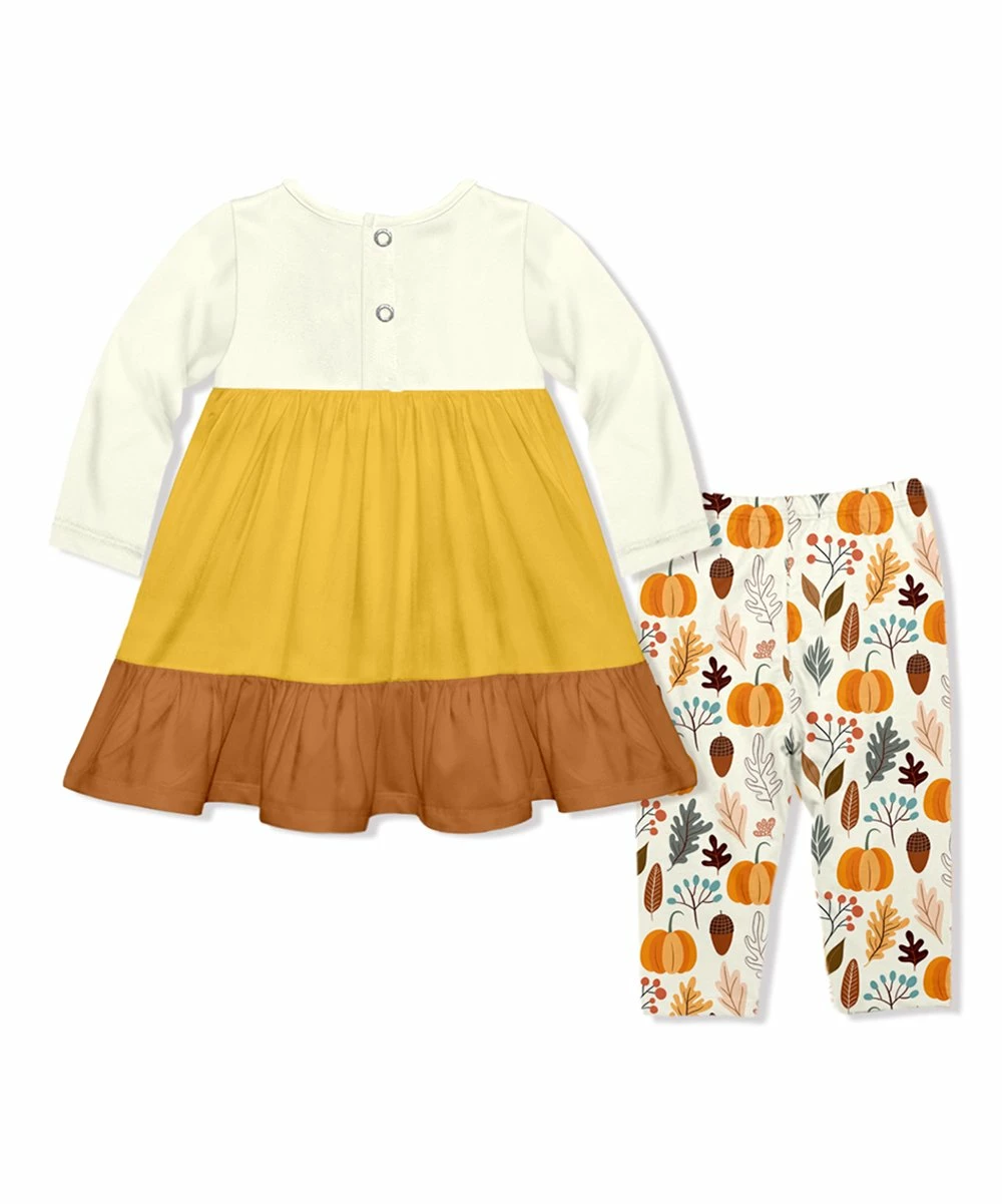Cheap π Little Millie Marigold Tiered Babydoll π Dress & Cream Autumn Frost Leggings - Infant & Toddler For Kids π 2 Cheap π Little Millie Marigold Tiered Babydoll π Dress & Cream Autumn Frost Leggings - Infant & Toddler For Kids π - Image 2