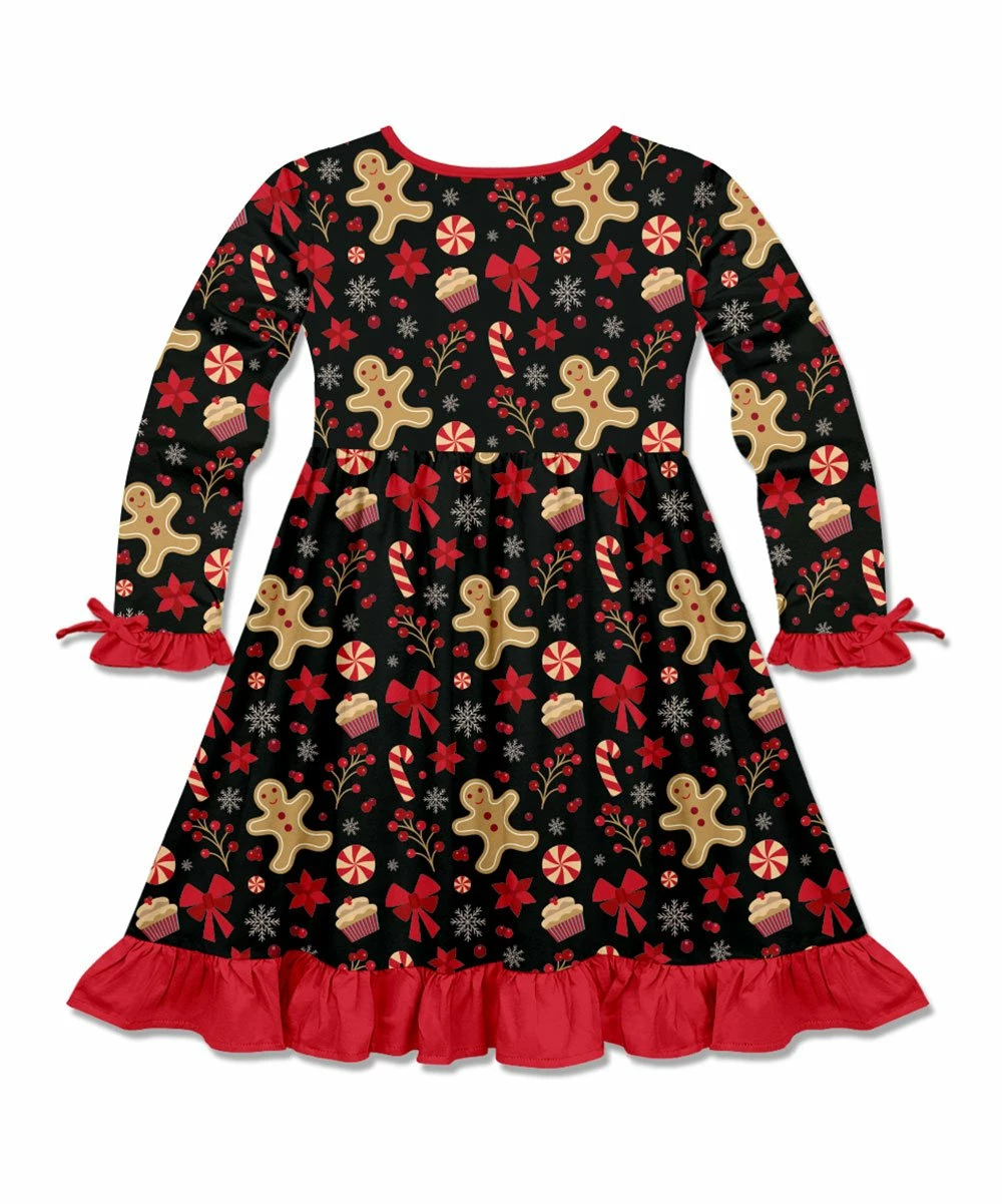 Wholesale β€οΈ Millie Loves Lily Black Gingerbread Sweets Bow-Accent Pocket A-Line π Dress - Toddler & π§ Girls For Kids π 2 Wholesale β€οΈ Millie Loves Lily Black Gingerbread Sweets Bow-Accent Pocket A-Line π Dress - Toddler & π§ Girls For Kids π - Image 2
