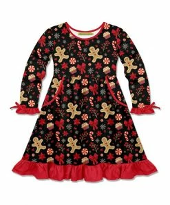 Wholesale ❤️ Millie Loves Lily Black Gingerbread Sweets Bow-Accent Pocket A-Line 👗 Dress - Toddler & 👧 Girls For Kids 😍