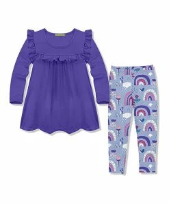 Brand new 😀 Millie Loves Lily Blue Iris Ruffle Long-Sleeve Top & Periwinkle Rainbow Leggings - 👧 Girls For Other ❤️