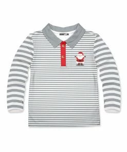 Best deal 🧨 Millie & Maxx Gray Stripe Santa Long-Sleeve Polo - Infant, Toddler & Boys For Kids 😍