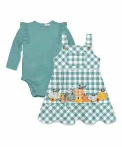 Top 10 🔔 Little Millie Nile Blue Long-Sleeve Bodysuit & White Gingham Pumpkin Patch Jumper - Infant For Baby & Maternity ❤️