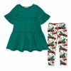 Hot Sale 👏 Millie Loves Lily Green Trumpet-Sleeve Tiered A-Line 👗 Dress & Cream Truck Leggings - Infant, Toddler & 👧 Girls For Kids 🌟