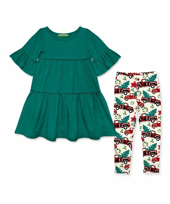 Hot Sale π Millie Loves Lily Green Trumpet-Sleeve Tiered A-Line π Dress & Cream Truck Leggings - Infant, Toddler & π§ Girls For Kids π 1 Hot Sale π Millie Loves Lily Green Trumpet-Sleeve Tiered A-Line π Dress & Cream Truck Leggings - Infant, Toddler & π§ Girls For Kids π