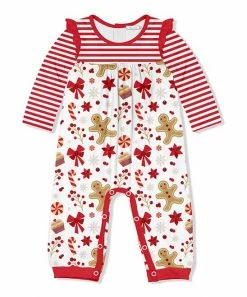 Brand new ❤️ Little Millie White & Red Gingerbread Sweets Ruffle-Trim Playsuit - Infant For Baby & Maternity 🥰